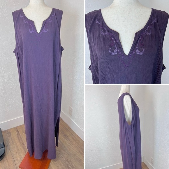 VNTG Venezia Embroidered Crinkle Maxi Dress / Kaftan - Picture 1 of 7